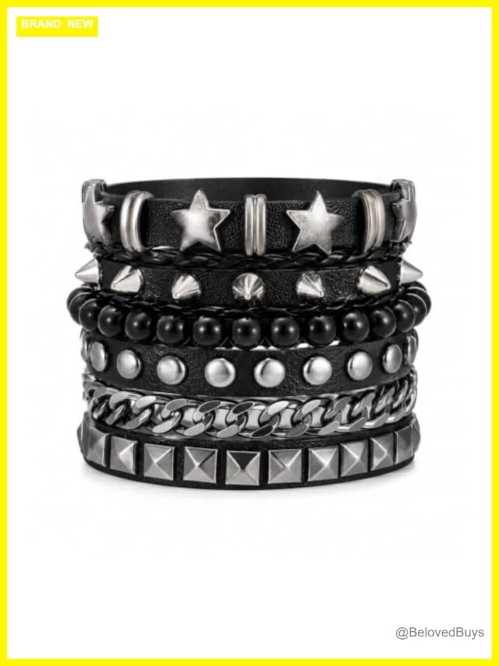 4pc Studded PU Leather Punk Cuff Bracelet Set Unisex Adjustable